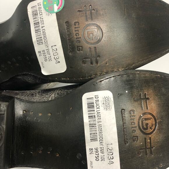 Circle G Women's Laser Embossed and Embroidery Snip Toe Western Boot Size 8.5 - Picture 7 of 11